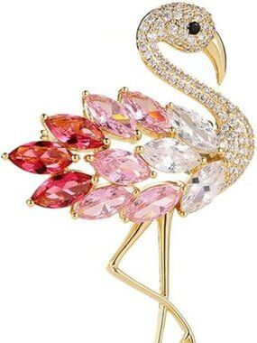 NEW Flamingo Wild Animal Brooch Lapel Pin Rhinestone Crystal Graceful Enamel
